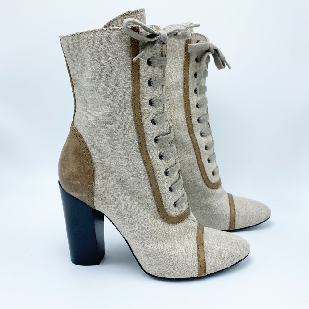 MaxMara size 38 / 8 Canvas and Leather Lace up Mid Calf Booties